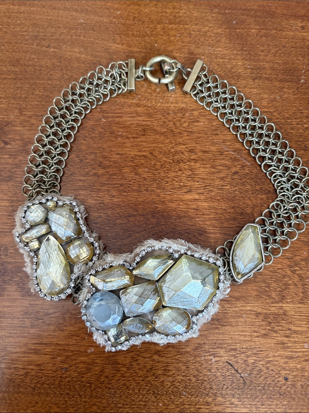 Vintage Crystal Cluster Statement Necklace in Champagne Gold